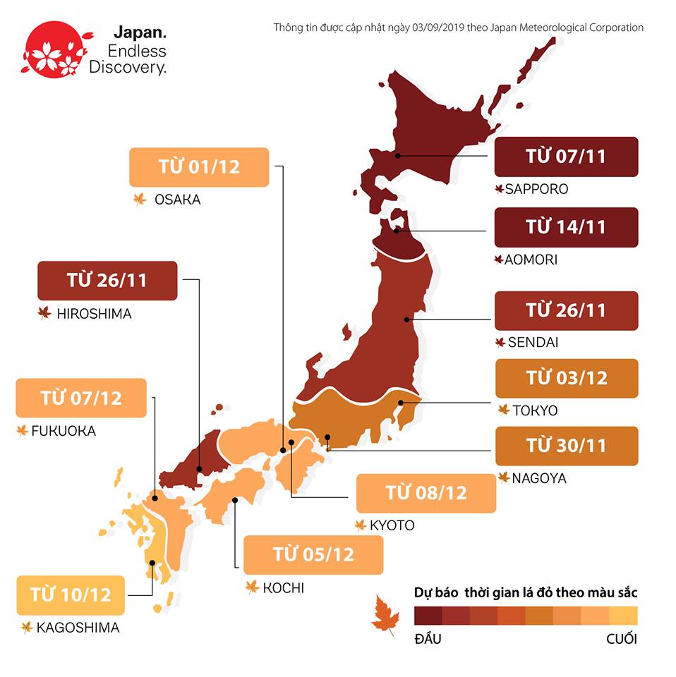 Bản Đồ Dự Báo Lịch Lá Đỏ Nhật Bản 2019